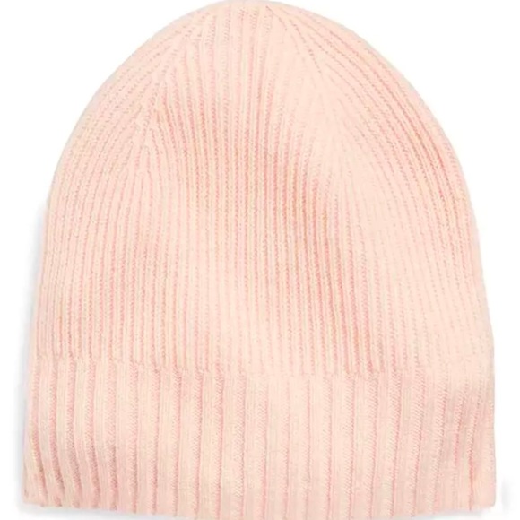 NWT NORDSTROM CASHMERE BLEND BEANIE PINK CHINTZ RIBBED HAT ONE SIZE - Picture 1 of 4
